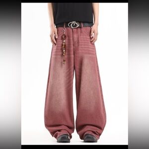 Unisex Stylish Pink Wide-Leg Jeans